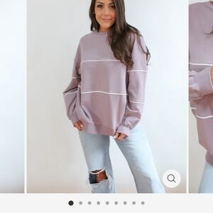 Women's Nursing Lavender Crewneck Sweater with Contrast Piping